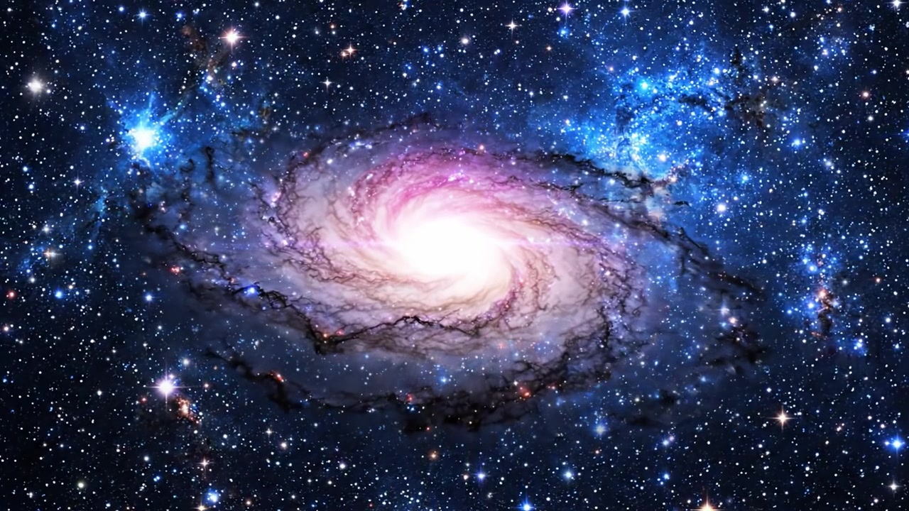 En betagende spiralgalakse oplyst af levende stjerner og kosmisk støv, der fanger universets majestætiske skønhed i ærefrygtindgydende detaljer.