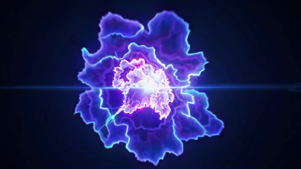 Dynamic video concept with electric energy effects. Aerial view captures vibrant, glowing lightning