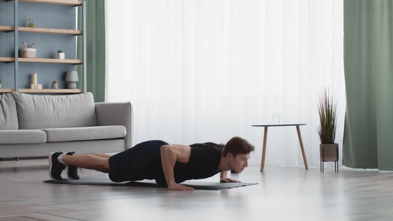 Man Doing Push-ups at Home