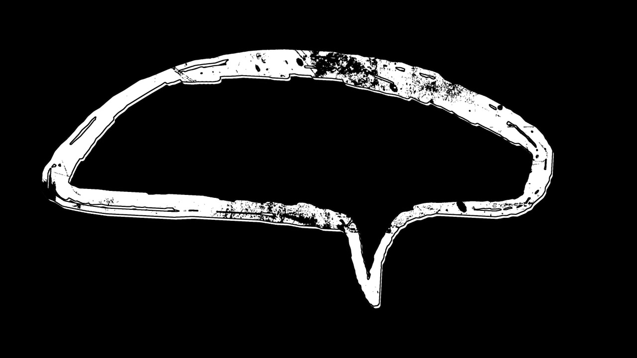 Animated Distressed White Speech Bubble on Black Background