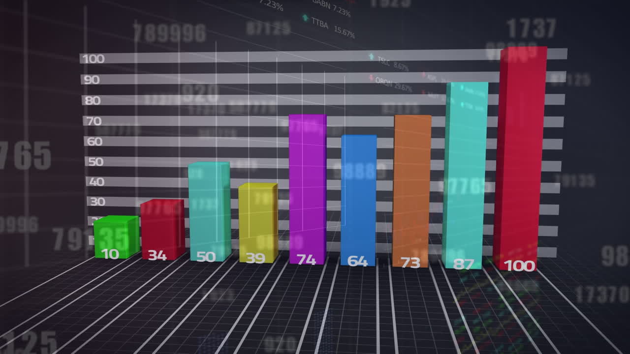 animación del procesamiento de datos financieros sobre un fondo negro