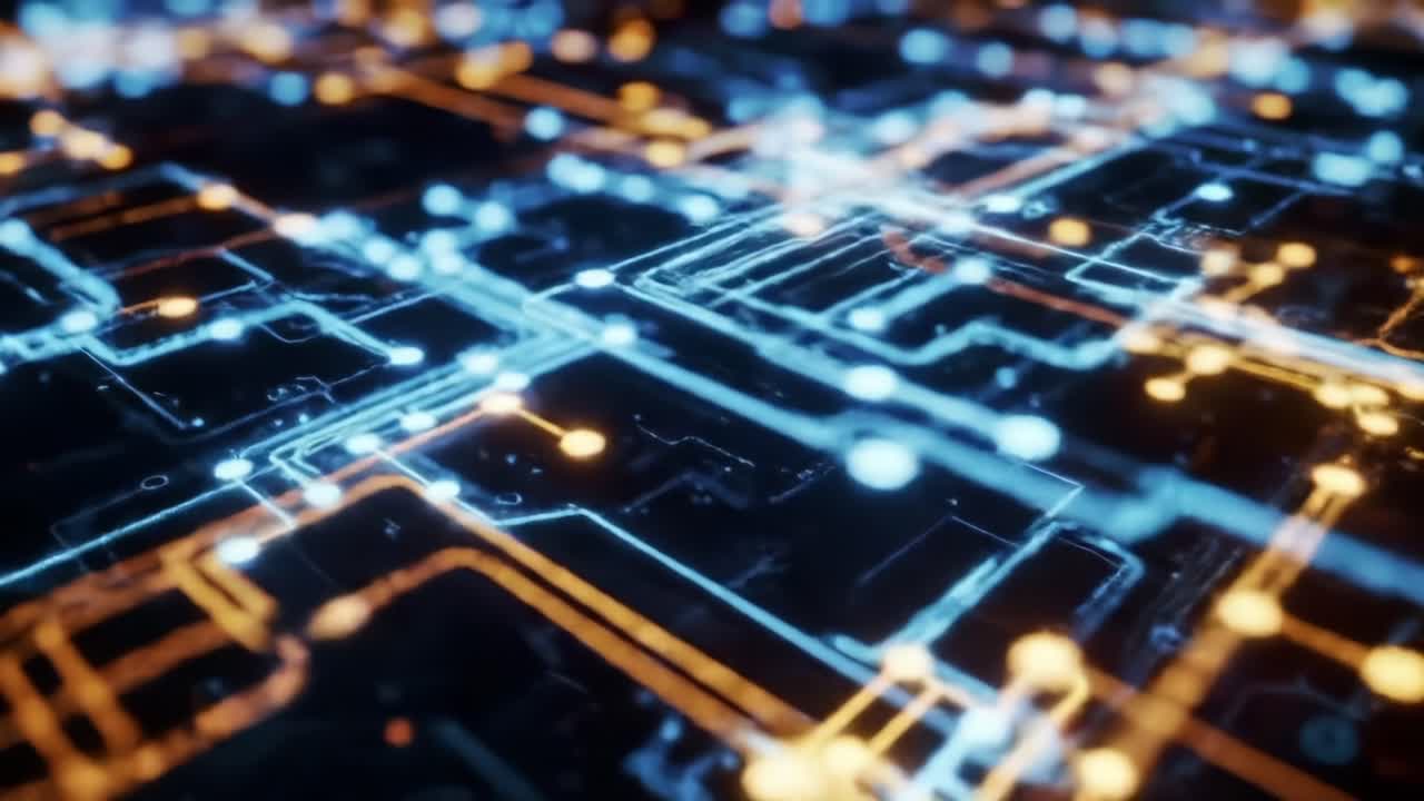 Exploring the Intricate Patterns of Digital Circuitry Illuminated by Vibrant Light: A Journey Through the Depths of Technological Design and Connectivity