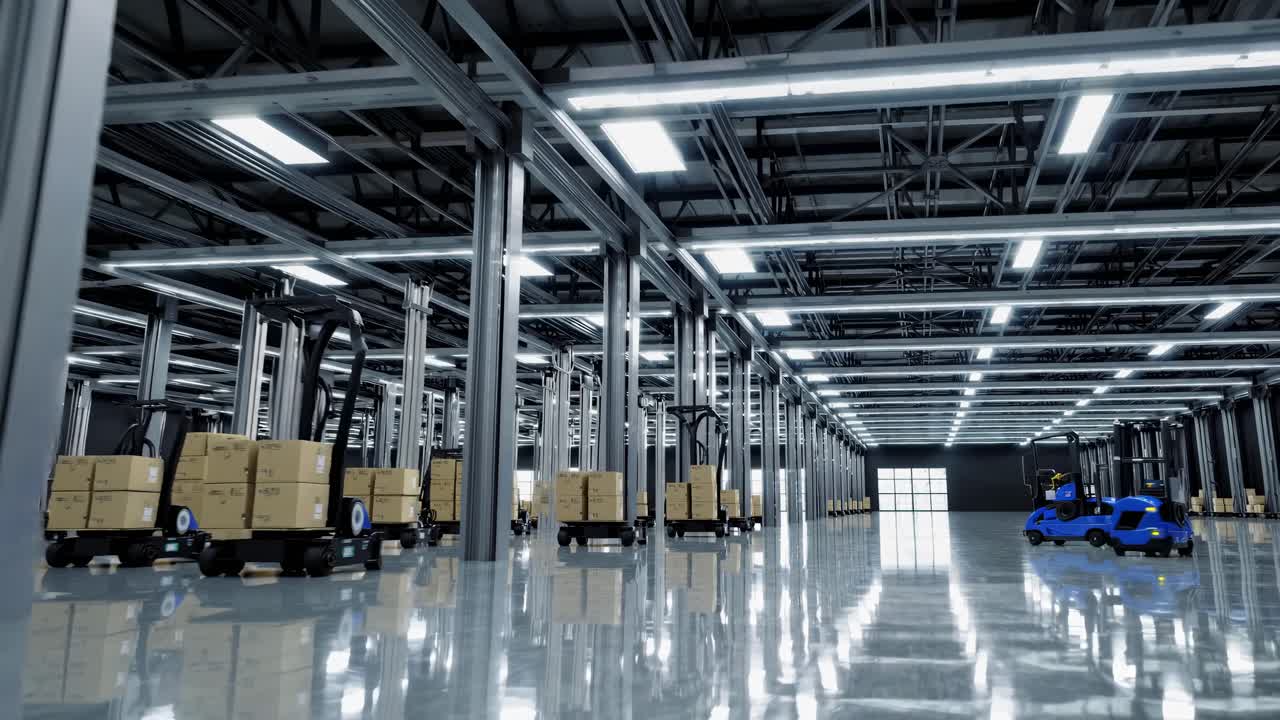 Modern Warehouse Interior with Forklifts