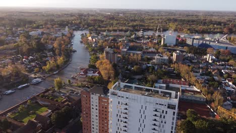 cityscape and parana river flowing in tigre in buenos aires province, argentina