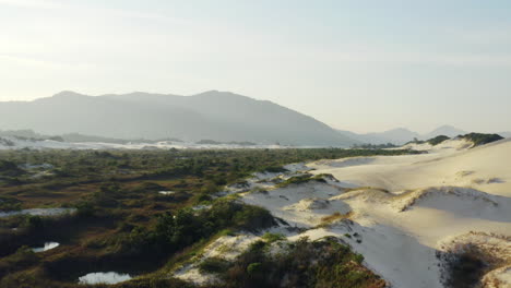 Dunas-De-Arena-Y-Vegetación-En-La-Playa-De-Joaquina,-Ciudad-De-Florianópolis,-Santa-Catarina,-Brasil