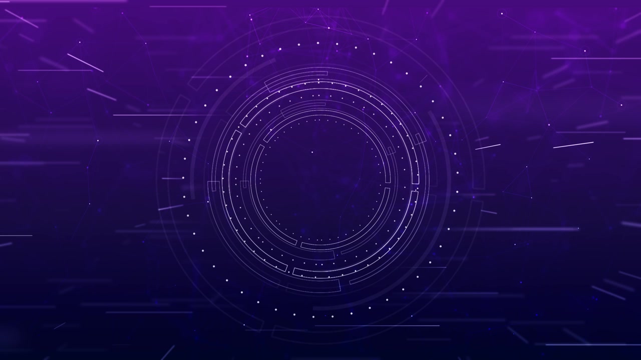 Violet futuristic scanner rings visual circular white marks drifting light trails and dark tech