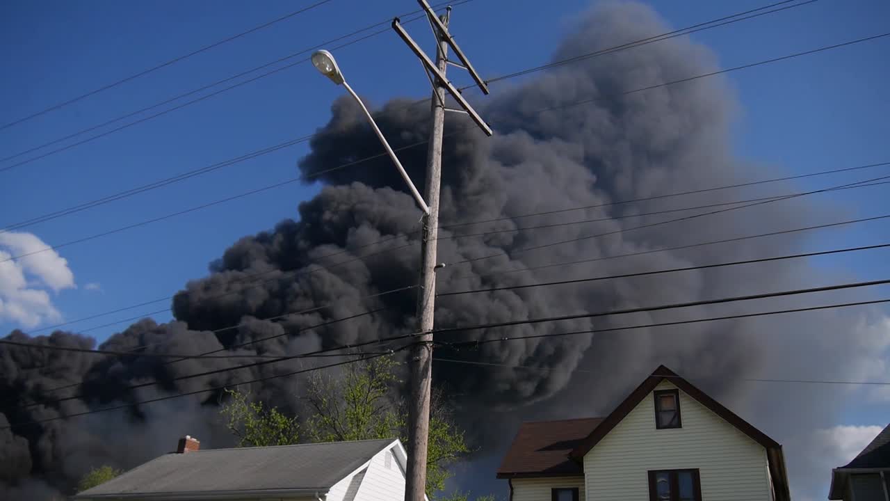 거대한 불과 연기 구름을 다루는 뉴스 미디어
