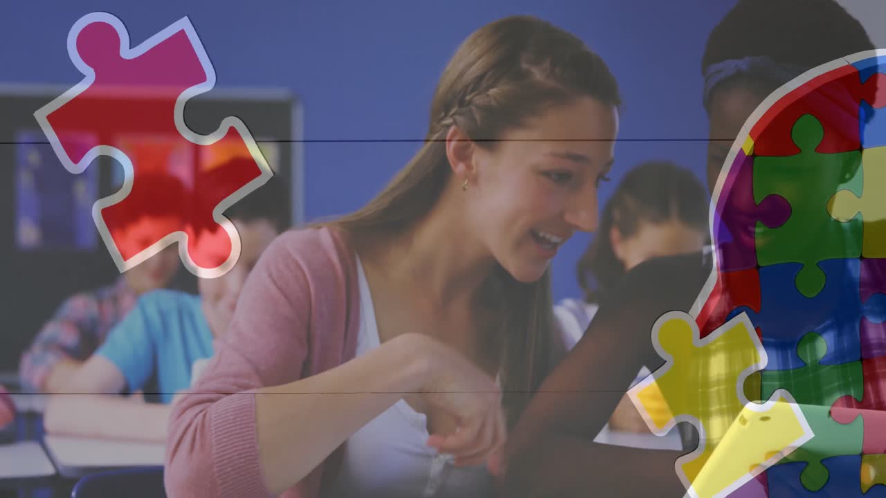 다양한 학생들에 대한 퍼즐의 애니메이션