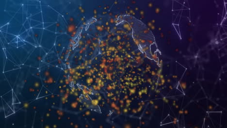 animation of glowing light spots moving over globe on black background
