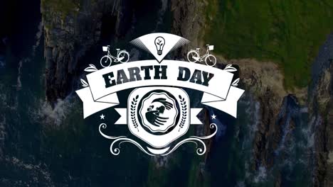 animation of earth day text over landscape