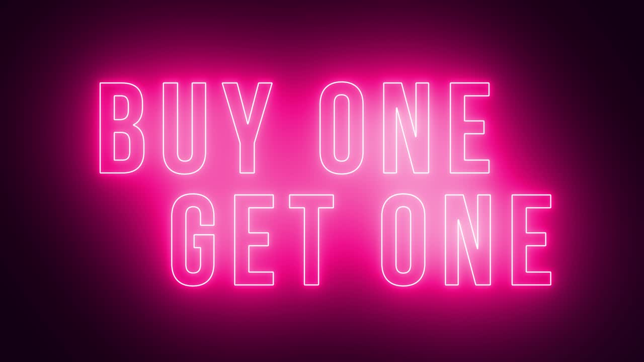 animado comprar uno obtener uno escribiendo con modelo púrpura de neón