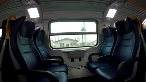 modern train seats. shooting inside the train in motion in 4k