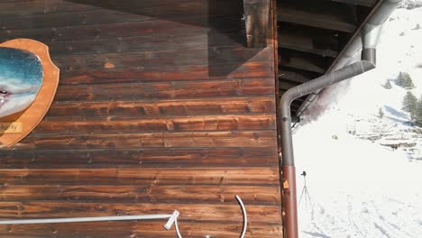 A-shark's-head-mounted-on-the-wall-of-a-winter-cabin-on-the-slopes-of-Engelberg-mountainside,-located-in-Bruni,-Bahnen-in-Switzerland