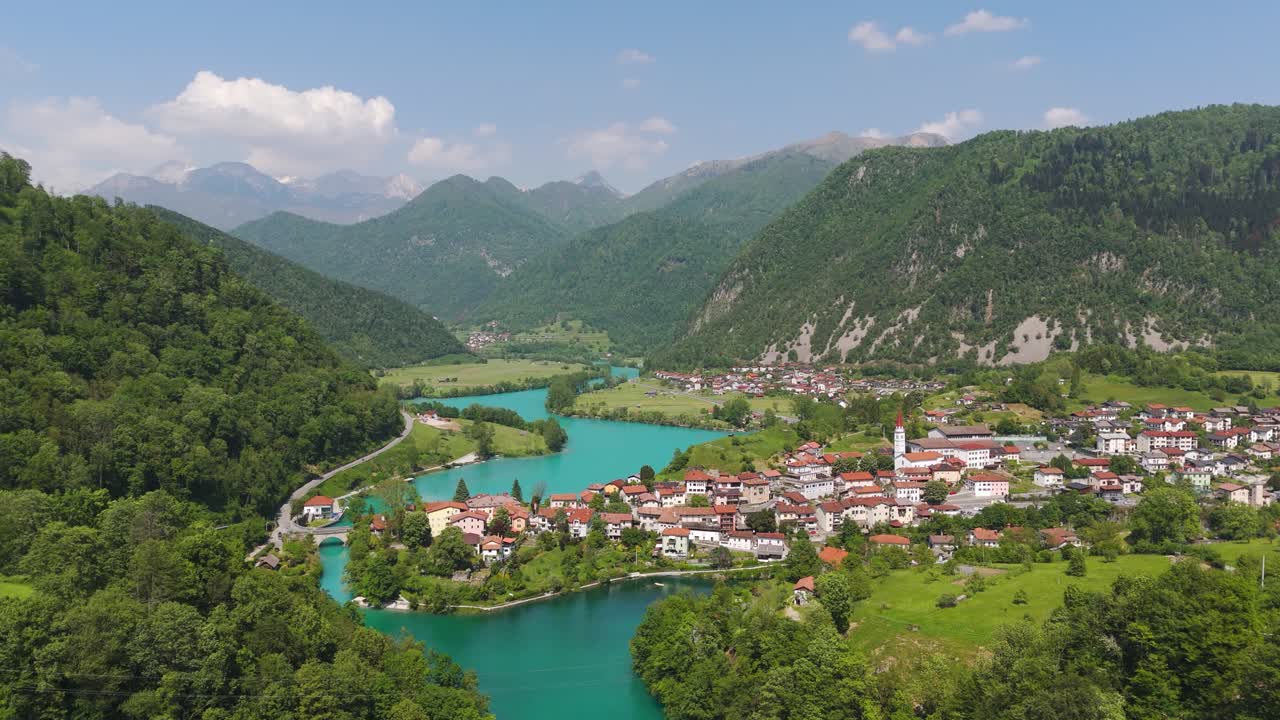 Aerial View of Most na Soči in Slovenia’s Scenic Posočje Region
