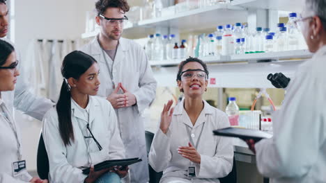science, research and professor with students