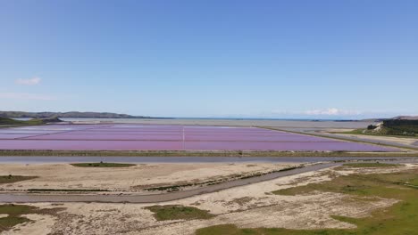 Aerial-jib-up-revealing-many-bright-pink-salt-filtering-ponds