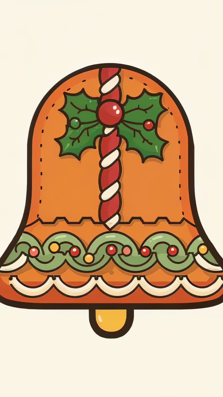 Vertical video: Camera shifting, ornate bell tilting and settling on cream backdrop, showing holly