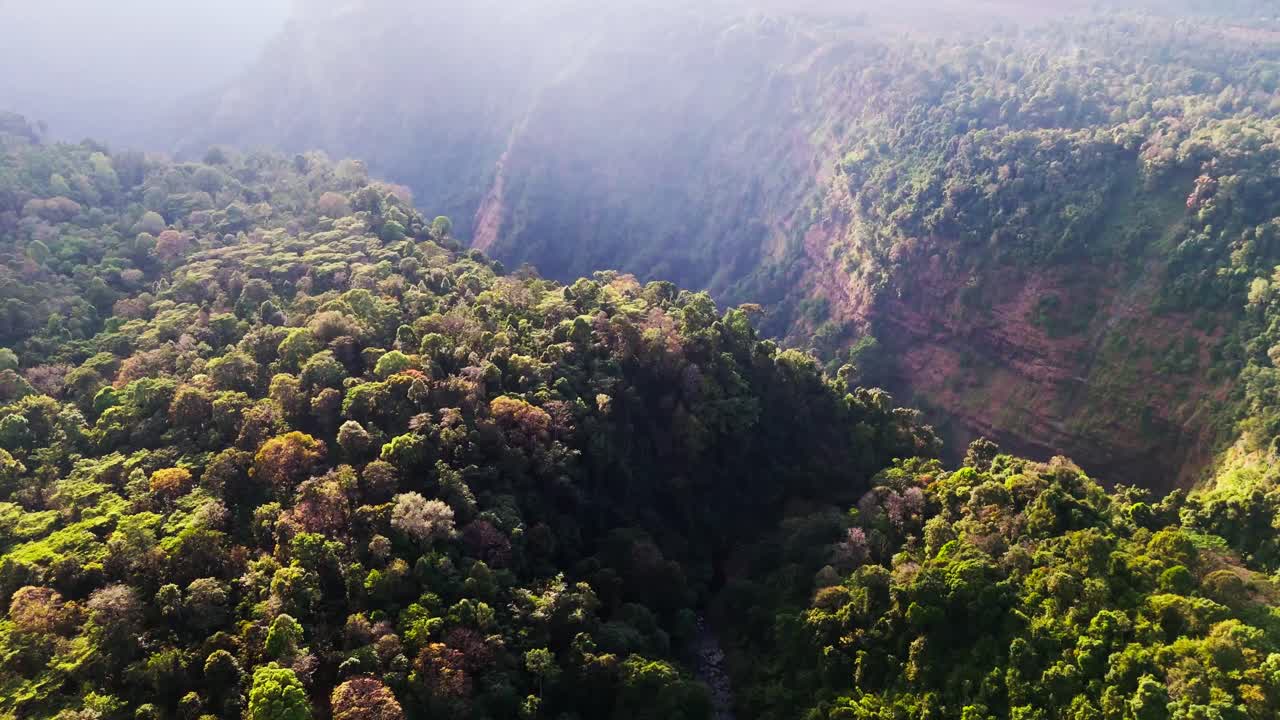 Aerial sunset of Pakse bolaven plateau Laos scenic waterfall famous motorcycle loop travel destination