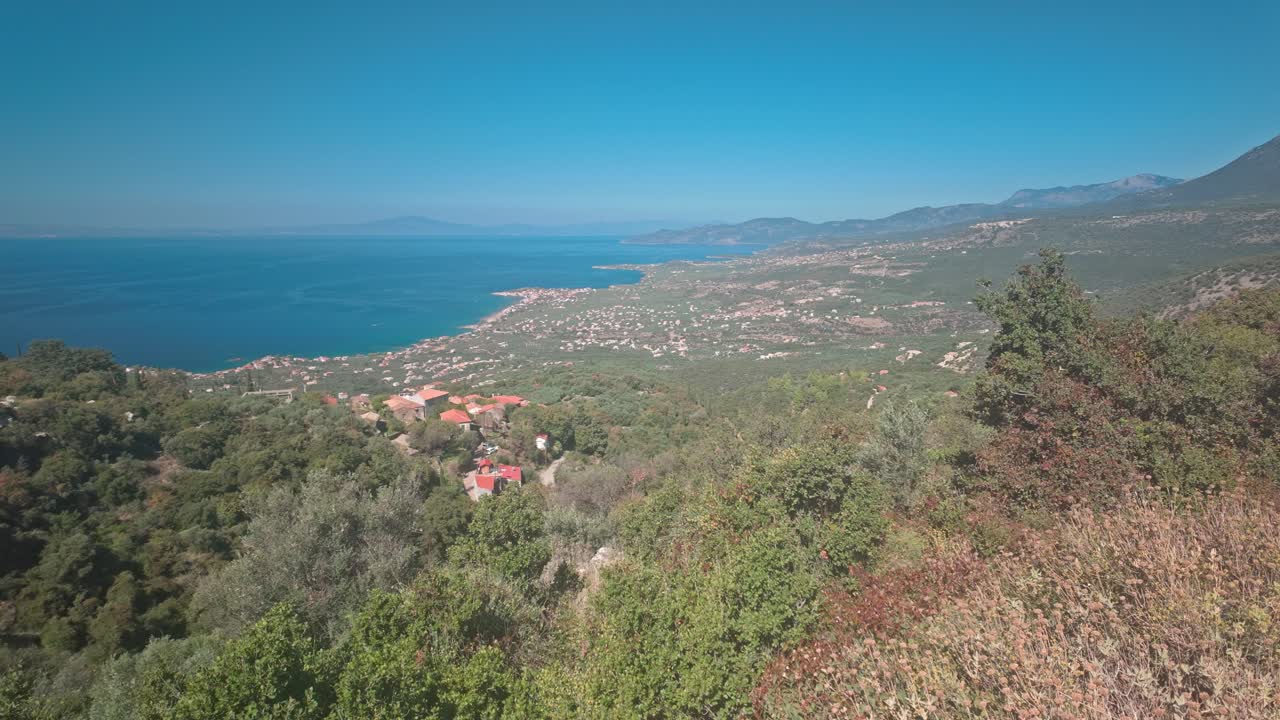Elevated views over the Mani, Peloponnese rugged coastline landscape