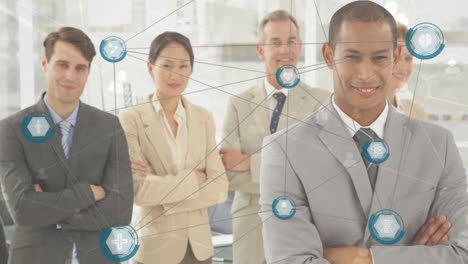 Processing-data-and-networking-connections,-diverse-business-people-in-office