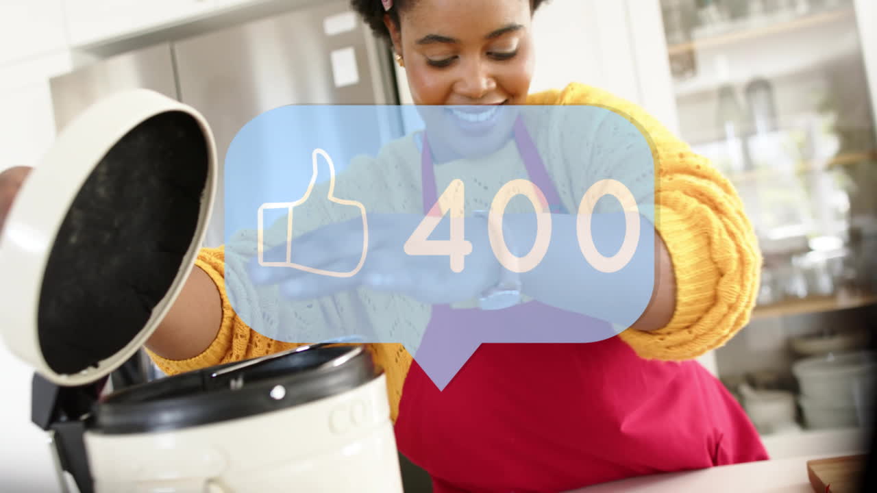 cocinando en la cocina, mujer recibiendo 502 gustos de animación sobre su video