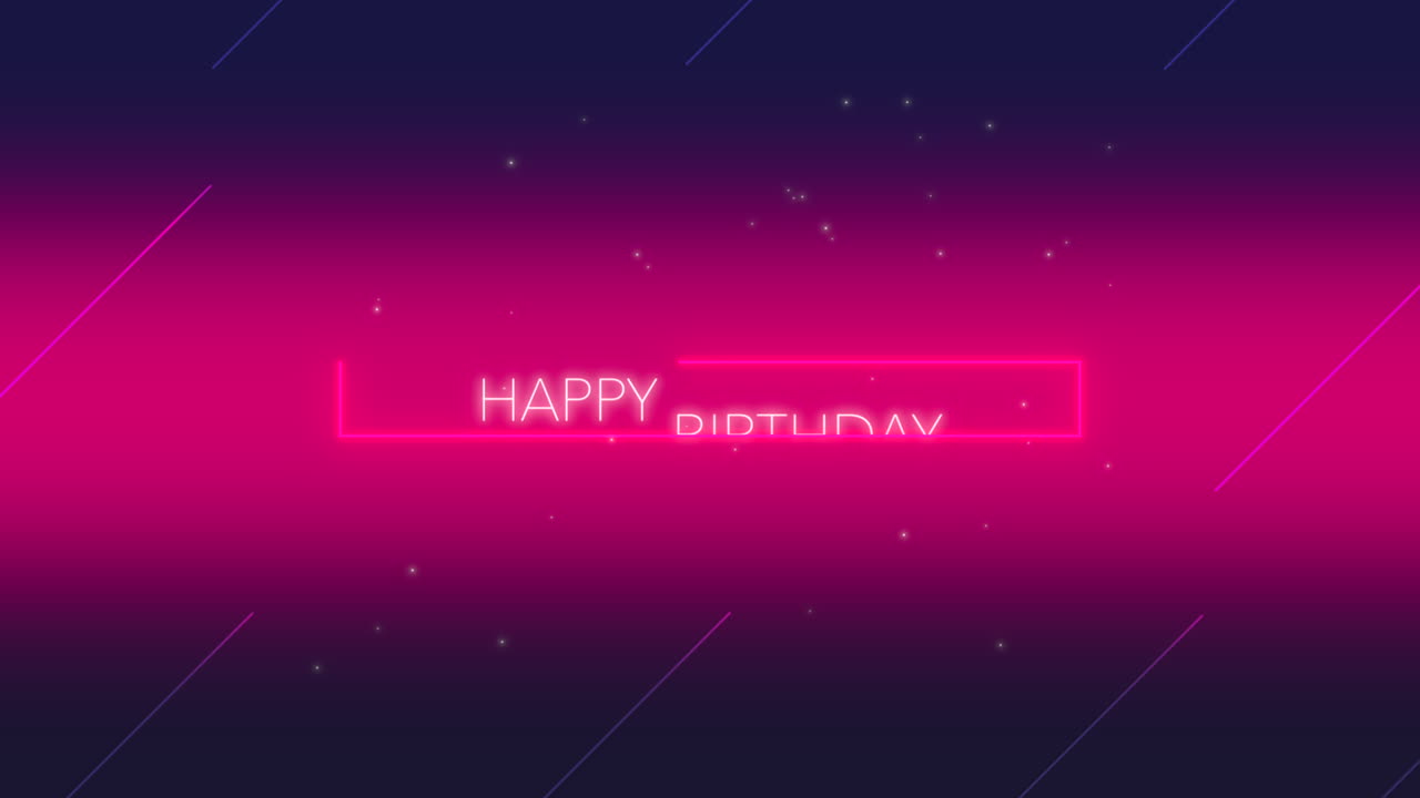 Testo animato Buon Compleanno e sfondo disco con forme astratte al neon in movimento 2