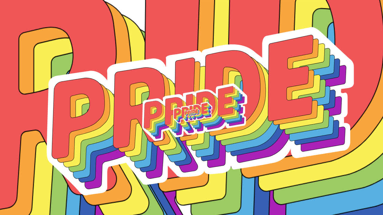 무지개 색으로 여러 자부심 텍스트의 애니메이션