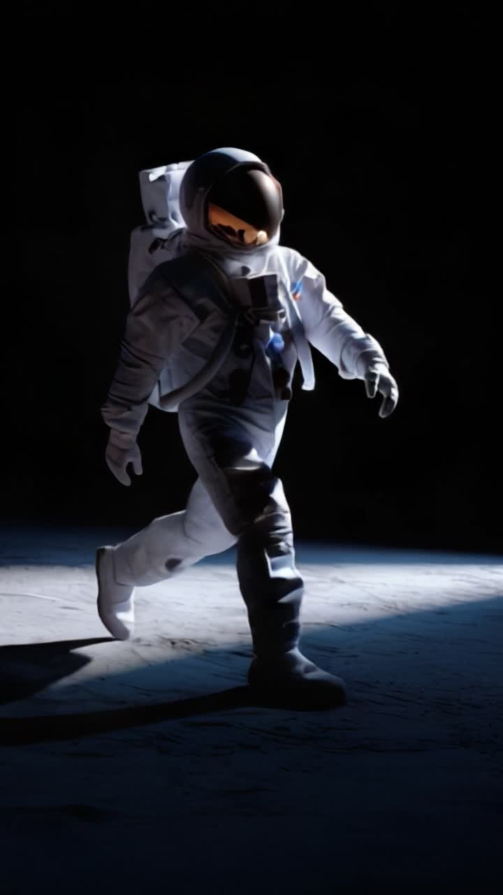An Astronaut Strolling on the Moon's Surface, Captured in Two Frames, Showcasing the Isolated Beauty of Space Exploration and Human Ingenuity in Action
