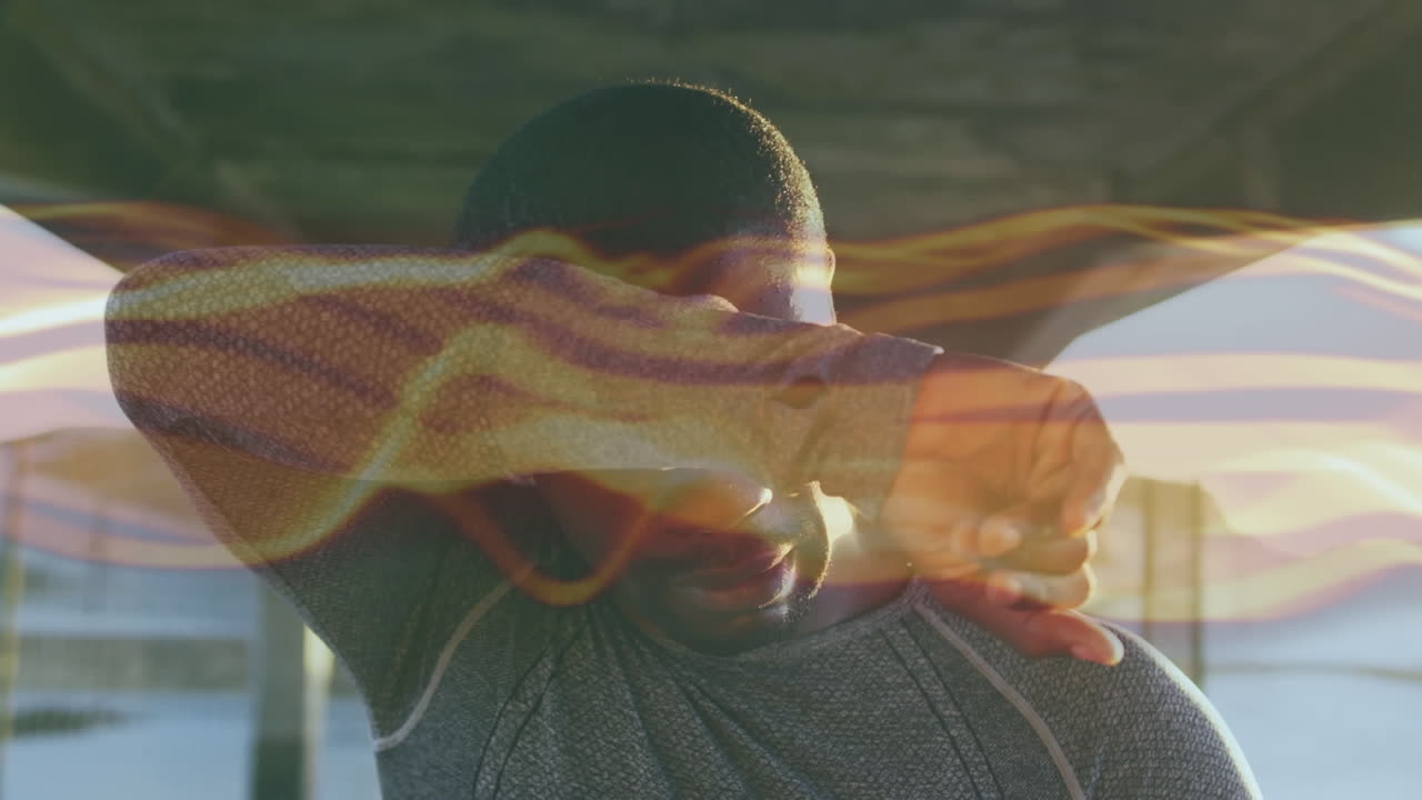 아프리카계 미국인 스포츠맨 위에 노란색 트레일의 애니메이션