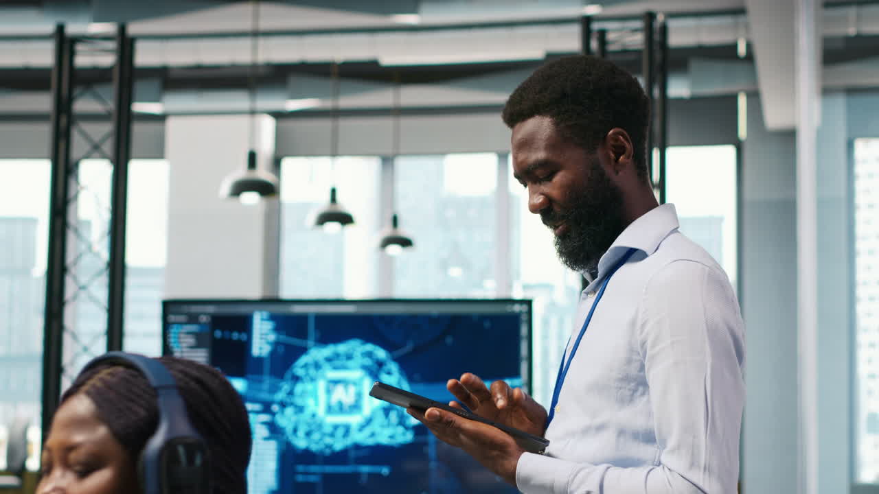 Joyous Technician In Office Automating Repetitive Tasks Using Ai Scripts