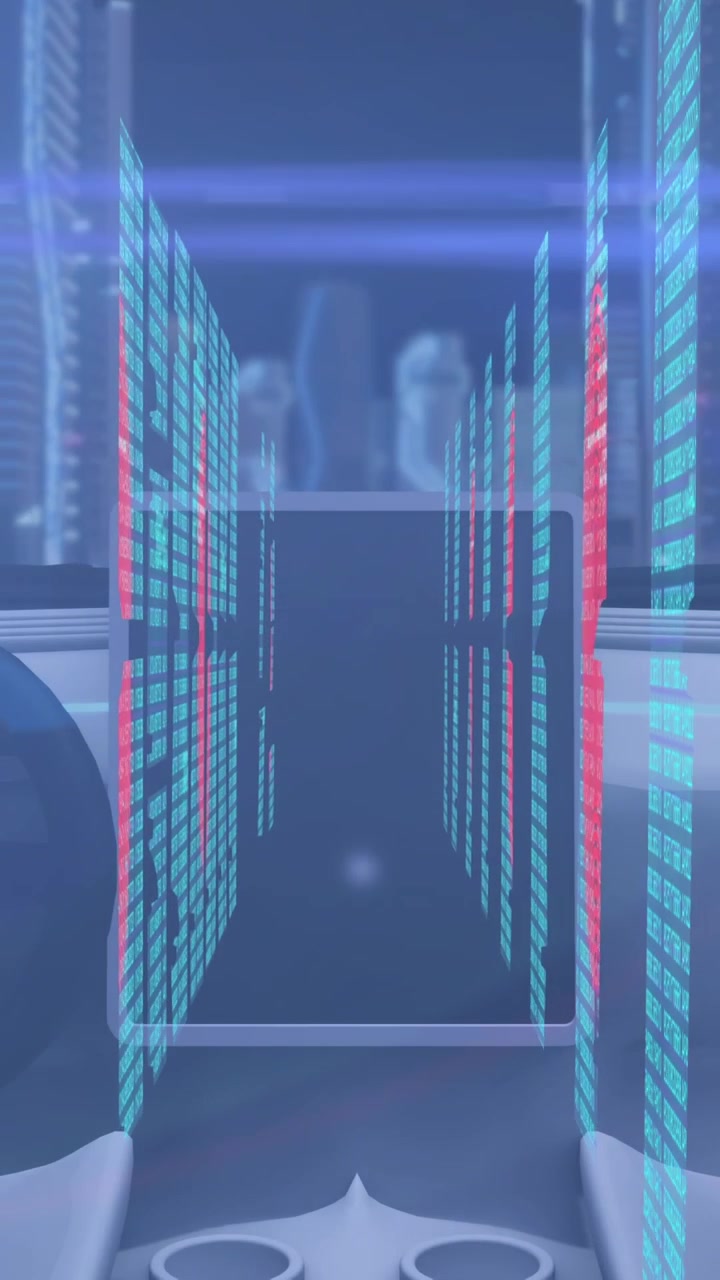 Animation of data processing over self driving car interior and cityscape