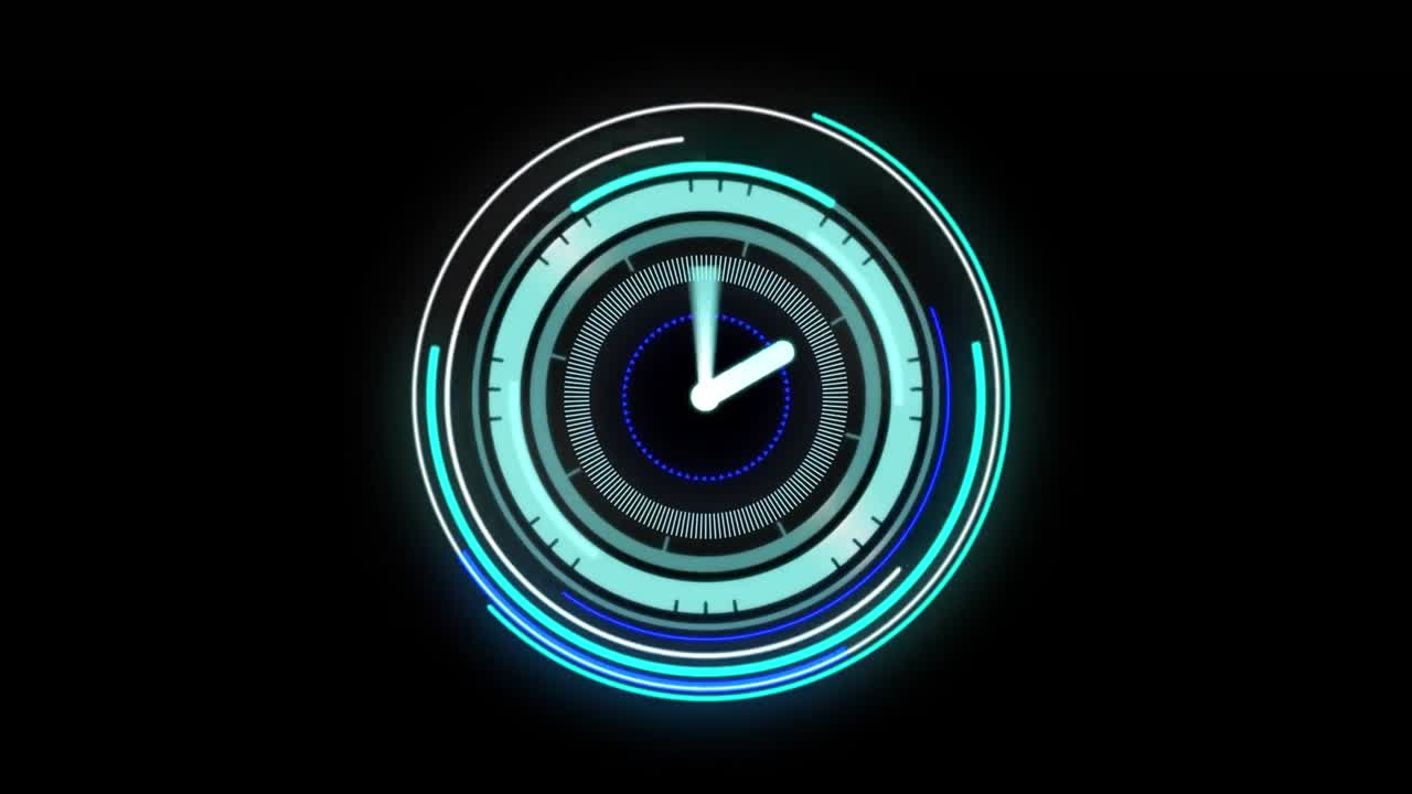 Animation of scope scanning with clock over black background