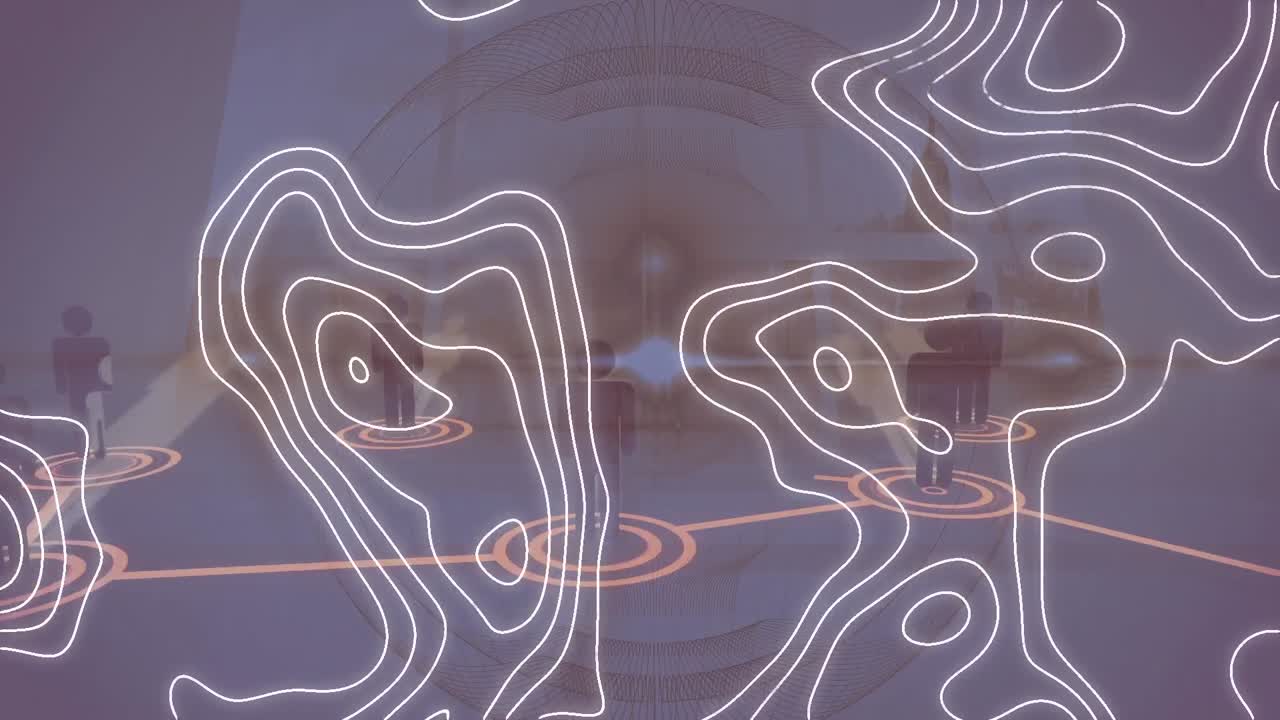 animación de isohypses sobre una red de conexiones sobre fondo marrón