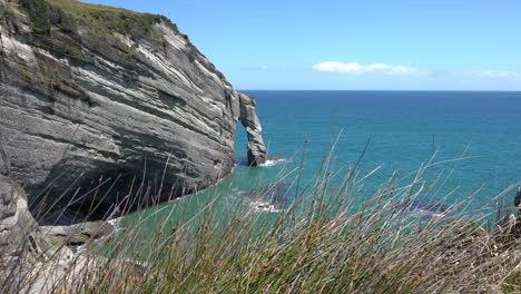 cape farewell cliffs and rock formations near farewell spit in new zealand