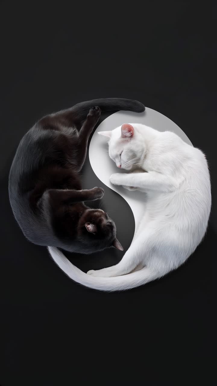 Black and white cats sleeping in yin yang shape