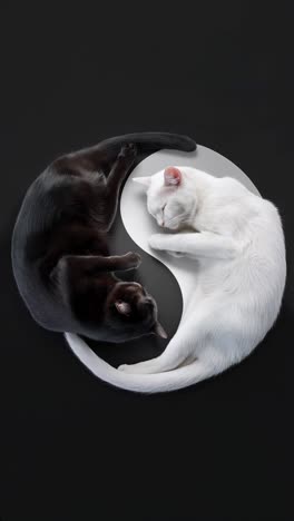 black and white cats sleeping in yin yang shape