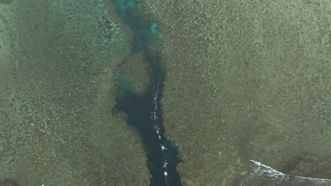 Drone shot revealing a freshwater stream outlet disrupting a reef ecosystem