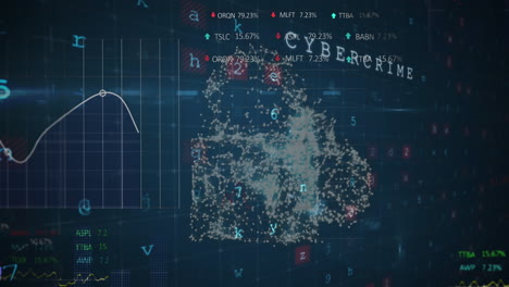 animación del candado de seguridad y el icono de la nube contra la ciberseguridad y el procesamiento de datos estadísticos