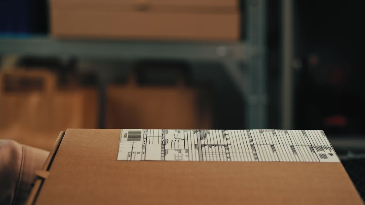 Warehouse Environment, Scanning Package Barcodes Enhances Efficiency and Operations, parcel delivery, post service for e-commerce online shopping market, close up of scanner on storage shop.