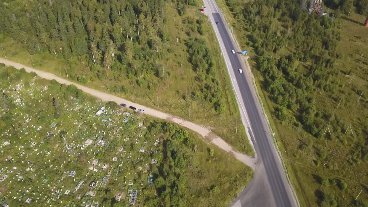 Aerial View of Cemetery and Highway Intersection