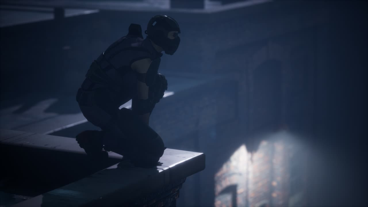 지붕에 있는 사이버 ⁇ 크 스타일의 여자