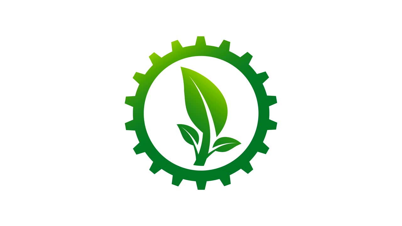 logotipo de engranaje y hoja en el círculo con gráfico de movimiento de resolución 4k