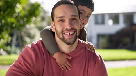 Happy,-excited-and-a-boy-hugging-his-father