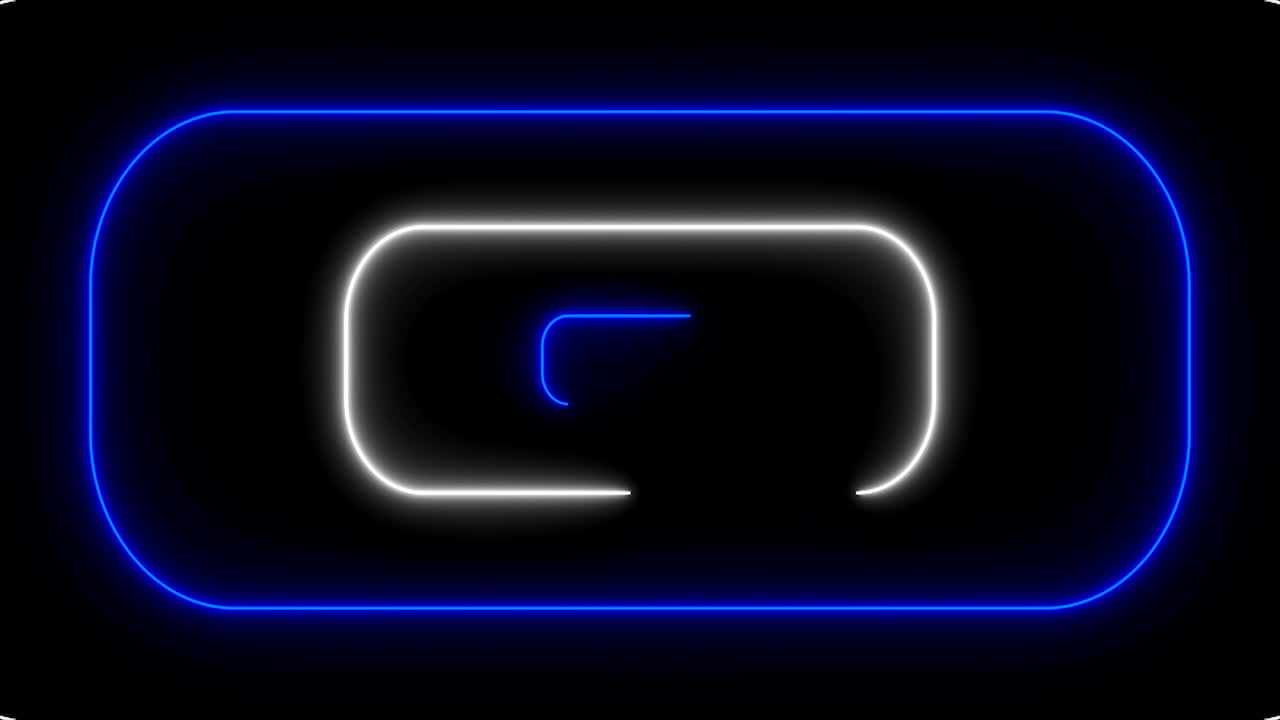 Many neon rounded rectangles in black space, abstract computer generated backdrop, 3D render