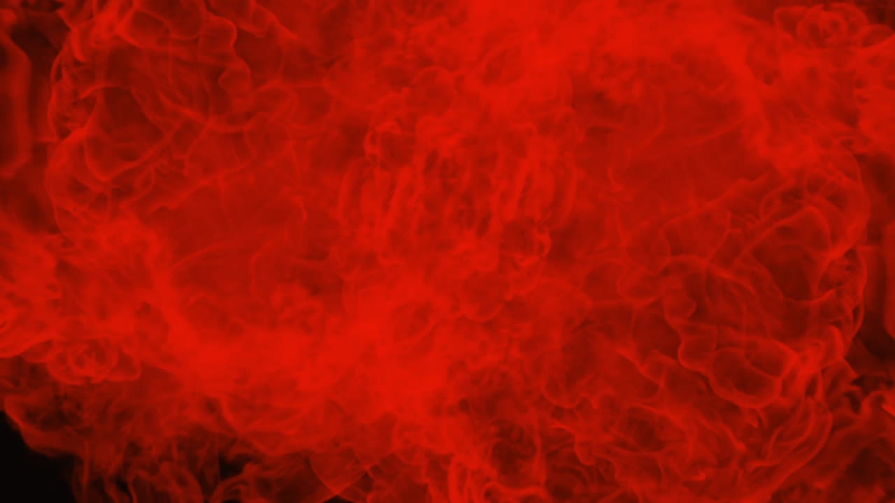 Intensive rote Feuerexplosion mit dichtem, turbulentem Rauch. Isoliert auf schwarzem Hintergrund, perfekt für das Compositing von höllischen, apokalyptischen oder dramatischen Action-VFX-Szenen.