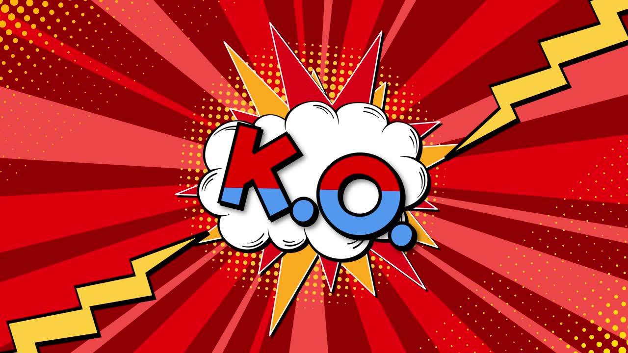 'ko' 텍스트와 함께 동적 만화 책 폭발