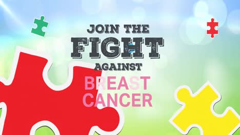 animation of fight against breast cancer text over puzzle