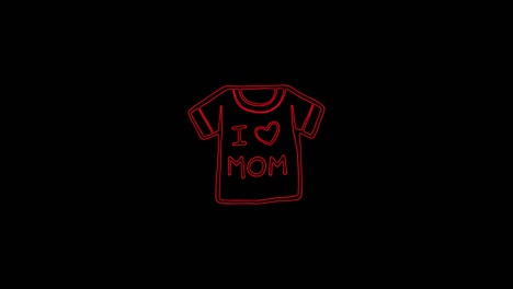 t-shirt icon i love mom moving lines on a black background. 4k video neon linear animation. mothers day