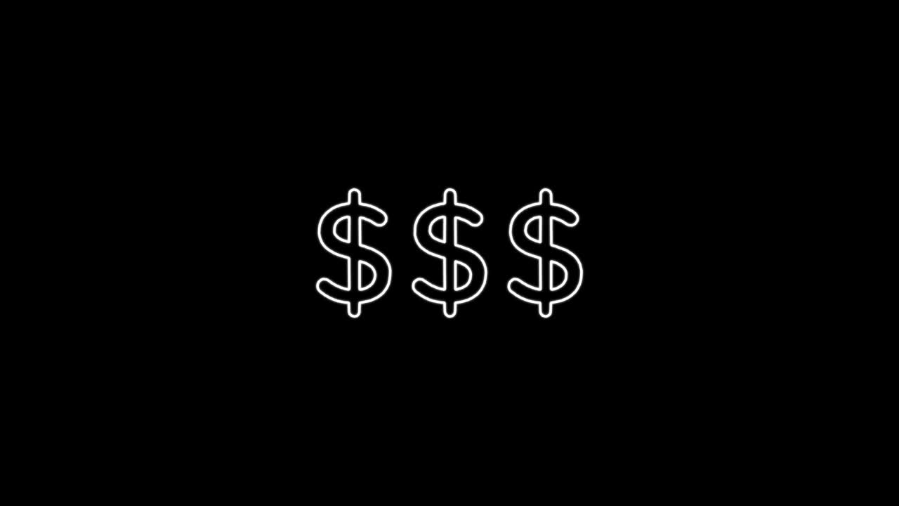 Dollar symbol icon abstract seamless animation of 4k neon lines. Beautiful animation of neon lines 4K video close-up. Banking currency sign. Cash symbol