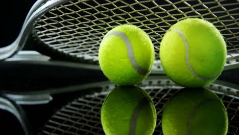 Tennis-balls-and-racket-in-studio-4k